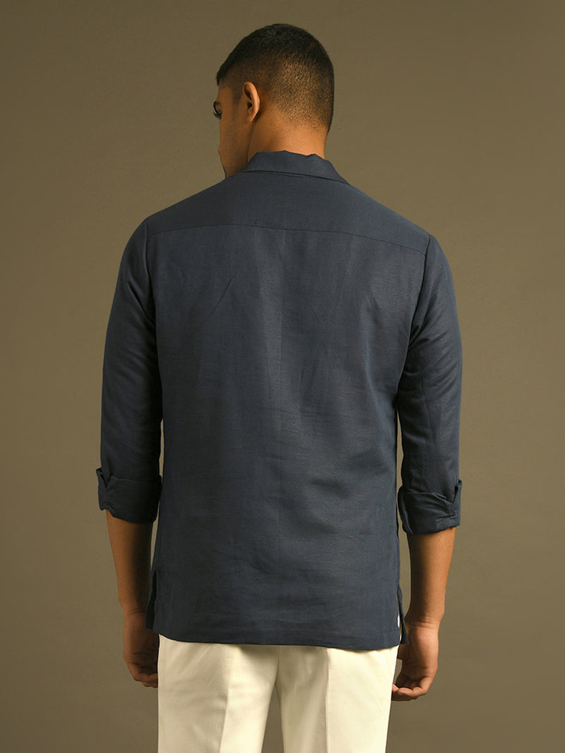 Zipper Lapel Kurta Shirt