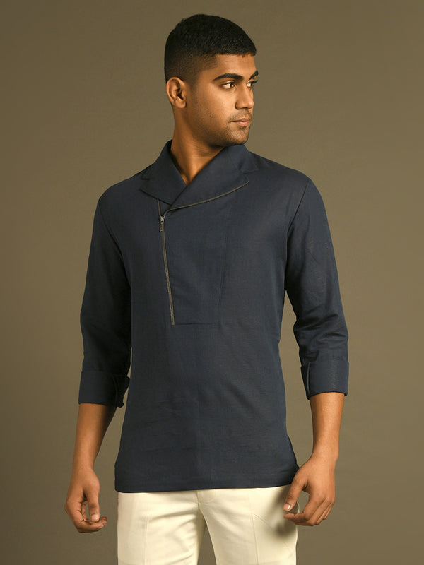 Zipper Lapel Kurta Shirt