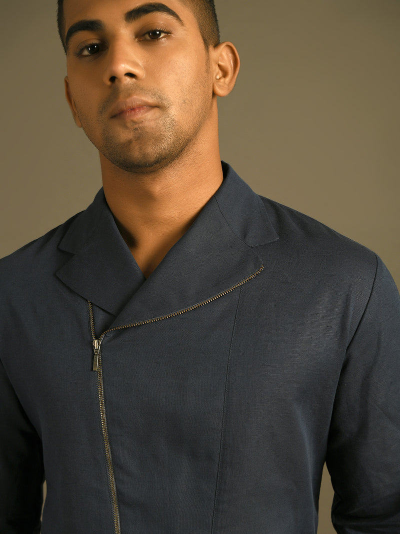 Zipper Lapel Kurta Shirt