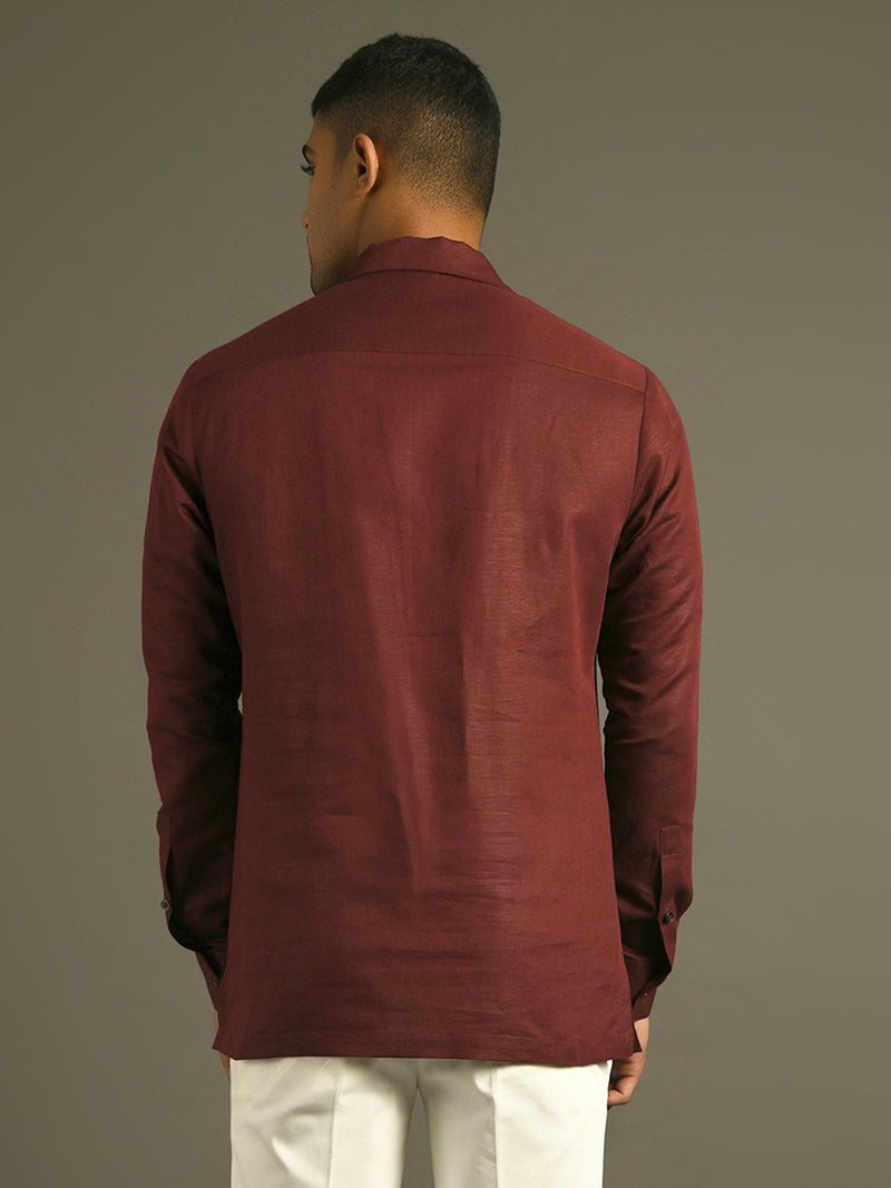 Zipper Lapel Kurta Shirt