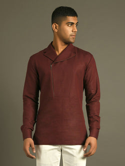 Zipper Lapel Kurta Shirt