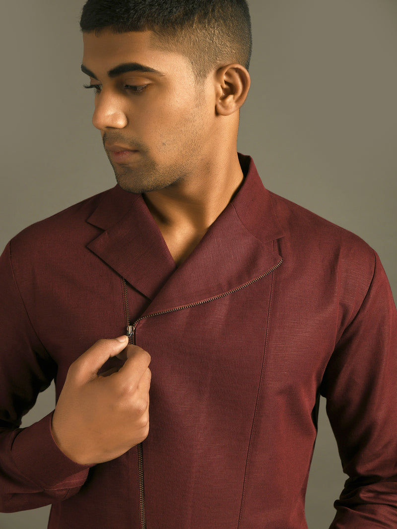 Zipper Lapel Kurta Shirt