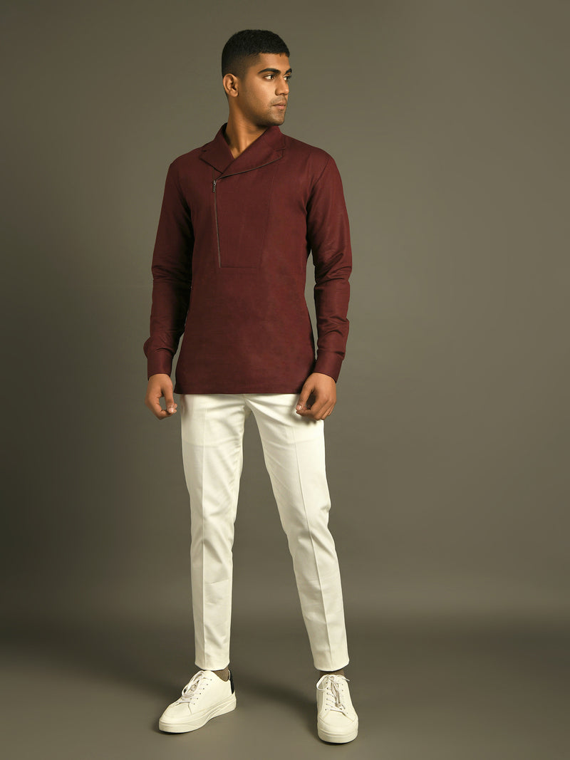 Zipper Lapel Kurta Shirt