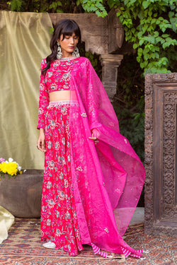 Red Printed Lehenga With Dupatta