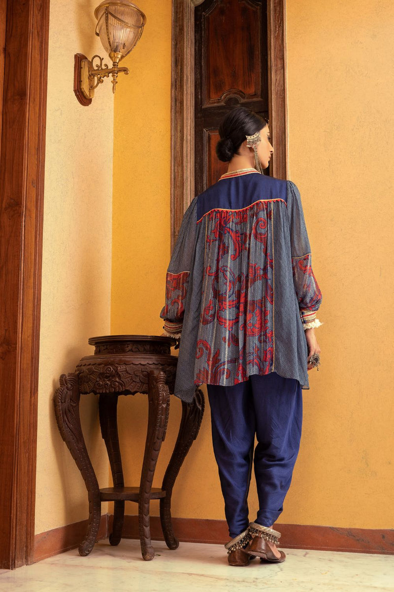 Blue Printed  & Embroidered Tunic