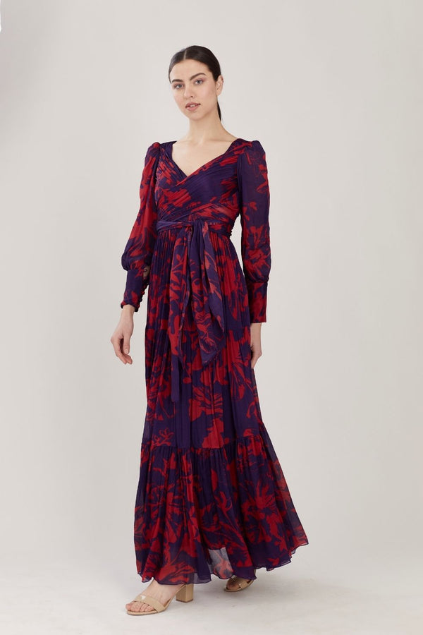 PURPLE AND RED FLORAL LONG DRESS