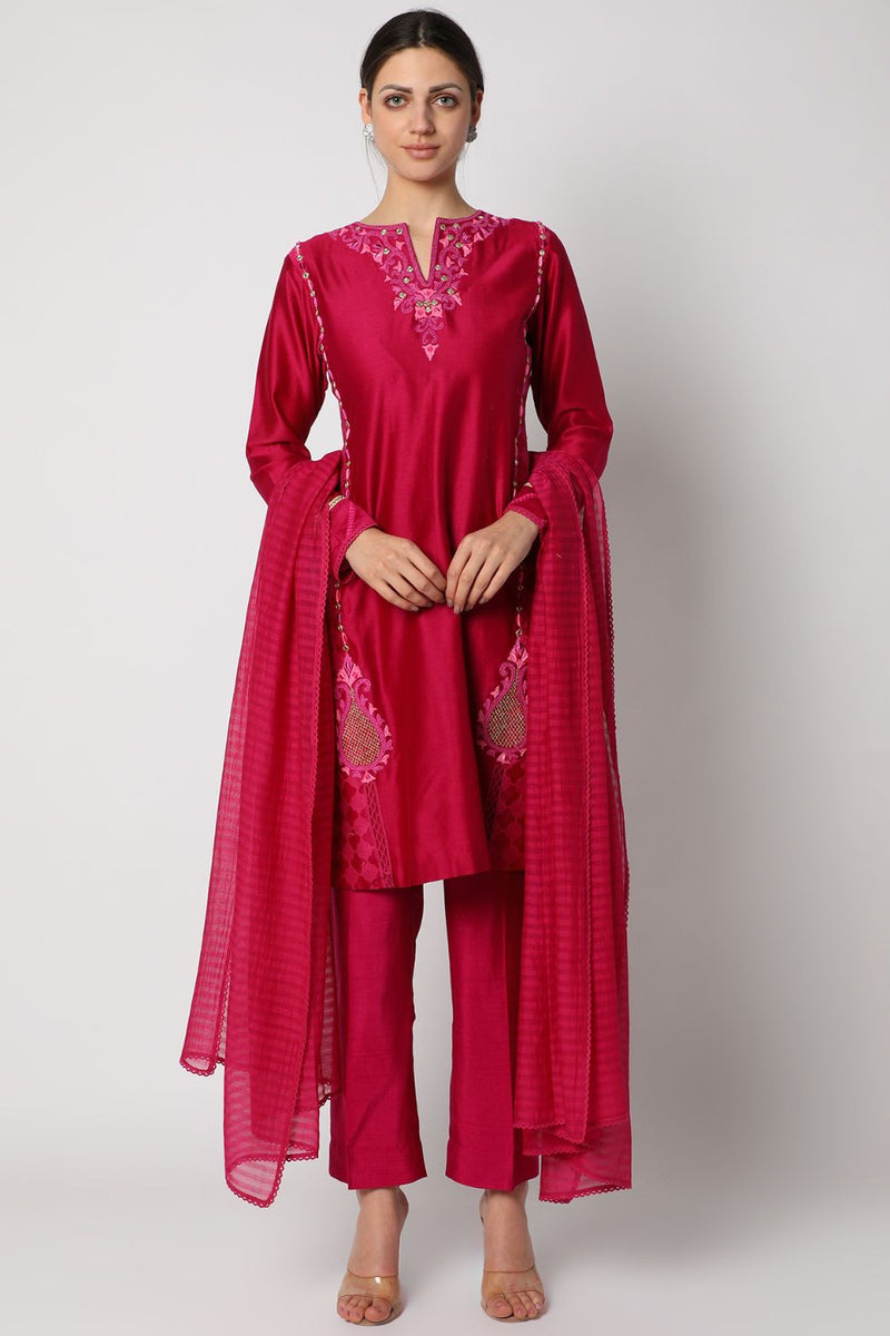 Magenta Embroidered Kurta Set