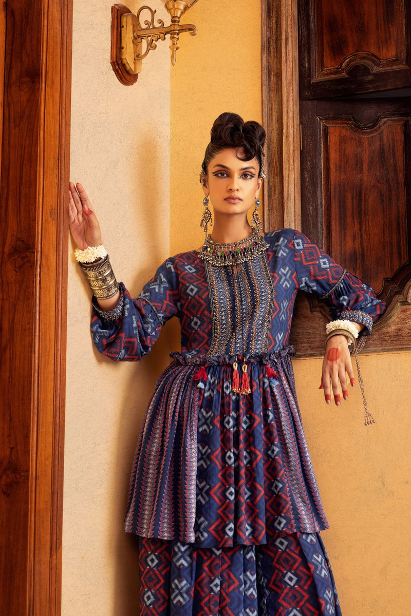 Blue Printed  & Embroidered Pant set