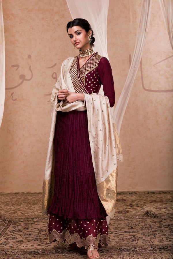 Maroon Embroidered Anarkali Gown With Dupatta