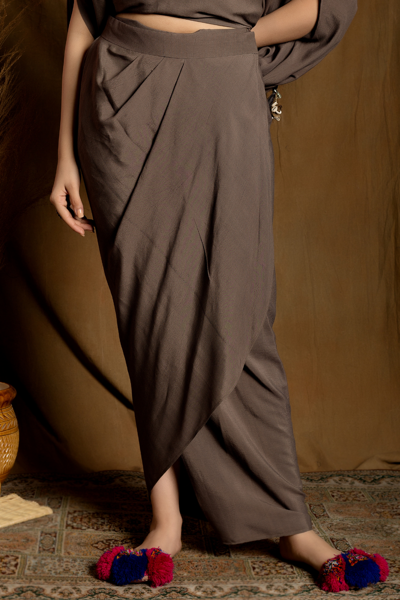 Mouse grey high-low cape with wrap around skirt