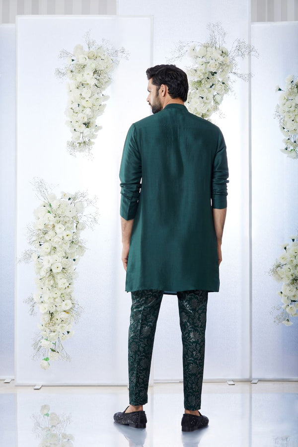 Emerald Green Mirror Open Sherwani Set