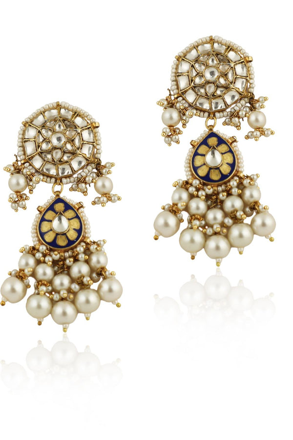 BLUE MEENAKARI EARRINGS WITH WHITE PEARL