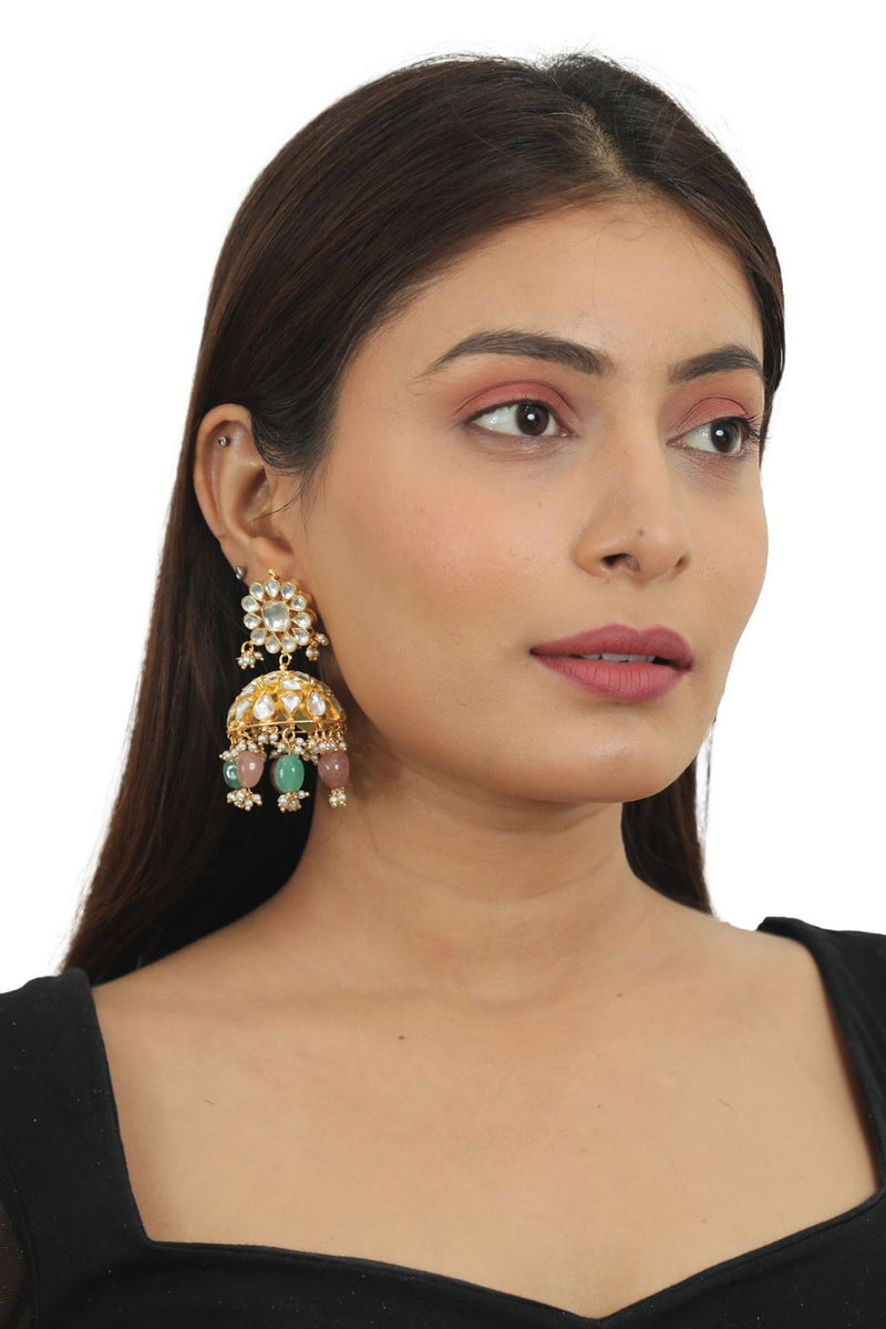 PASTEL PINK AND SEA GREEN  HEAVY NECKLACE  WITH JHUMKI