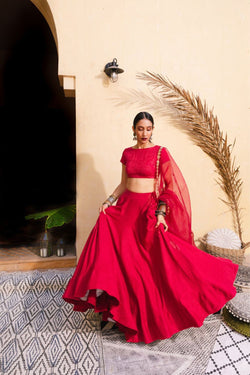 Bohemian Bridal Red & Gold Lehenga Set