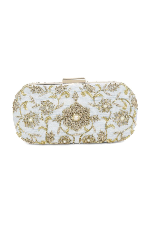 Ice blue flower clutch