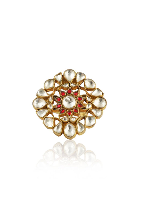 RED AND WHITE JADTAR STONE RING