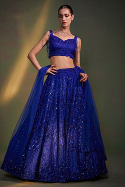 Tonal Electric Blue Lehenga Set