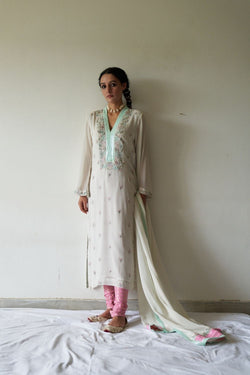 Pink and White kurta, Chudhidar and Dupatta