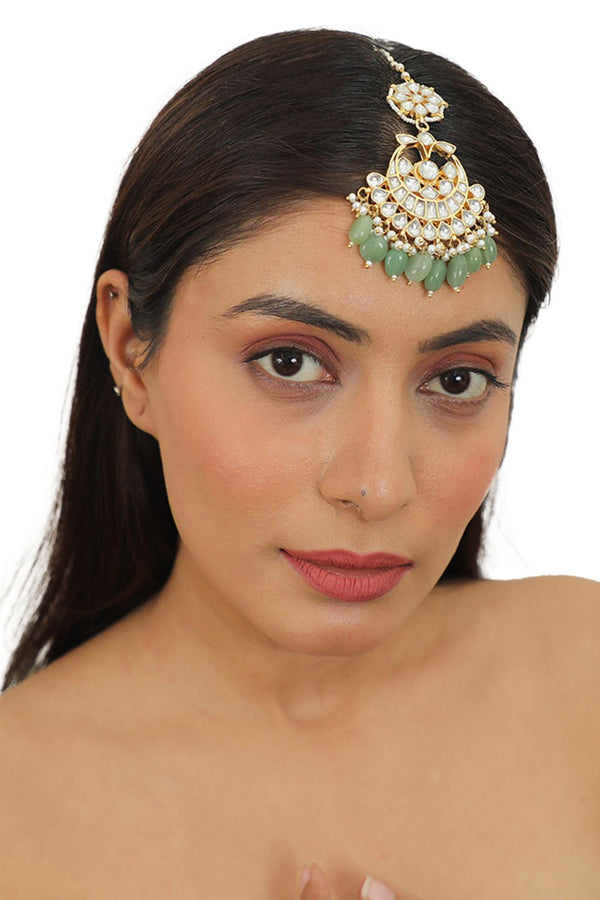 JADTAR STONE  MAANGTIKKA WITH SEA GREEN  BEADS