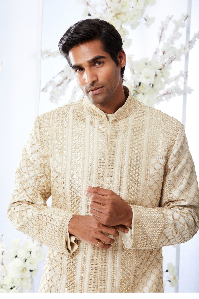 Two-Tone Beige Gota Patti Sherwani Set