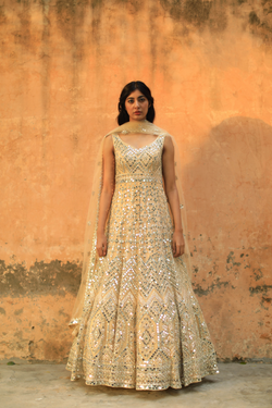 Gold Net Anarkali Gown