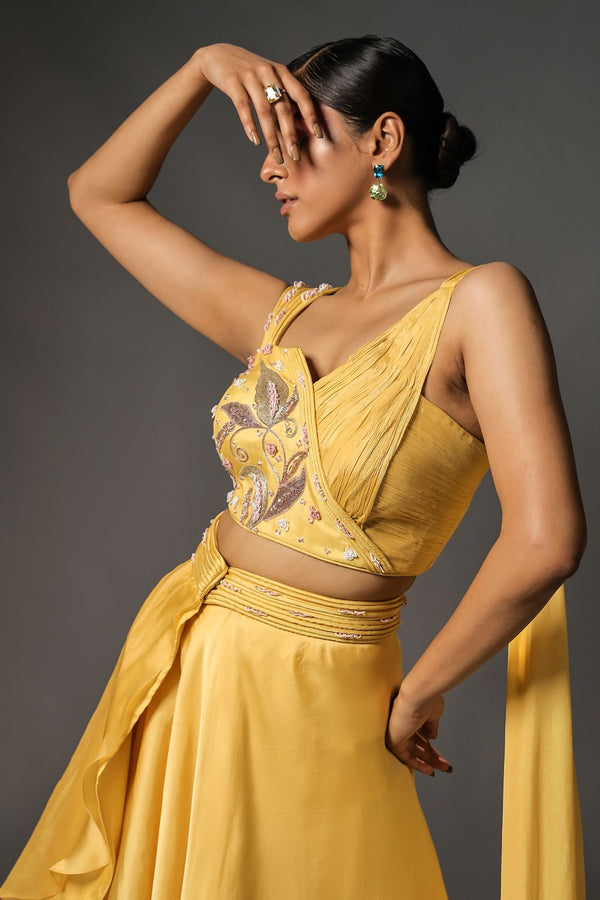 Daffodil wrap around skirt with draped top and attached dupatta