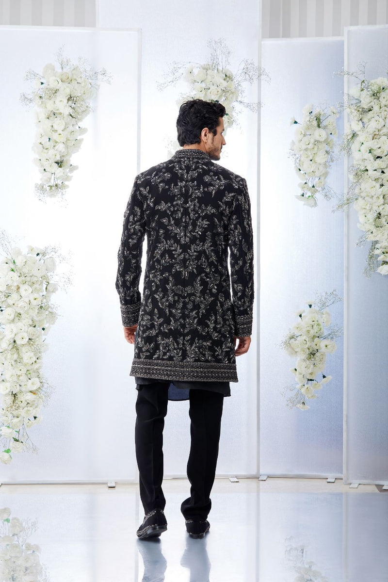 Black Zardosi Short Sherwani Set