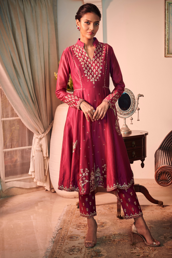 Onion Pink Chanderi Silk Short Anarkali