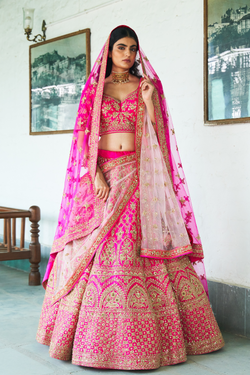 Rani pink Raw Silk Lehenga Set