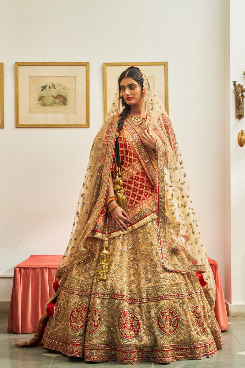 Gold Tulle Lehenga Set