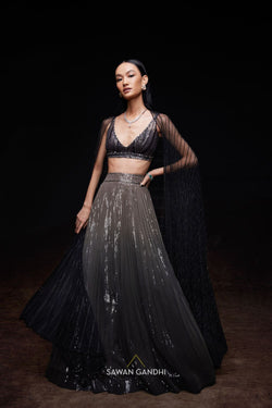 GREY TO BLACK OMBRE LEHENGA