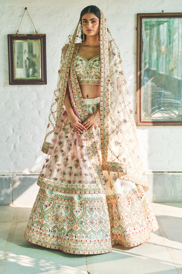 Ivory Raw Silk Lehenga Set