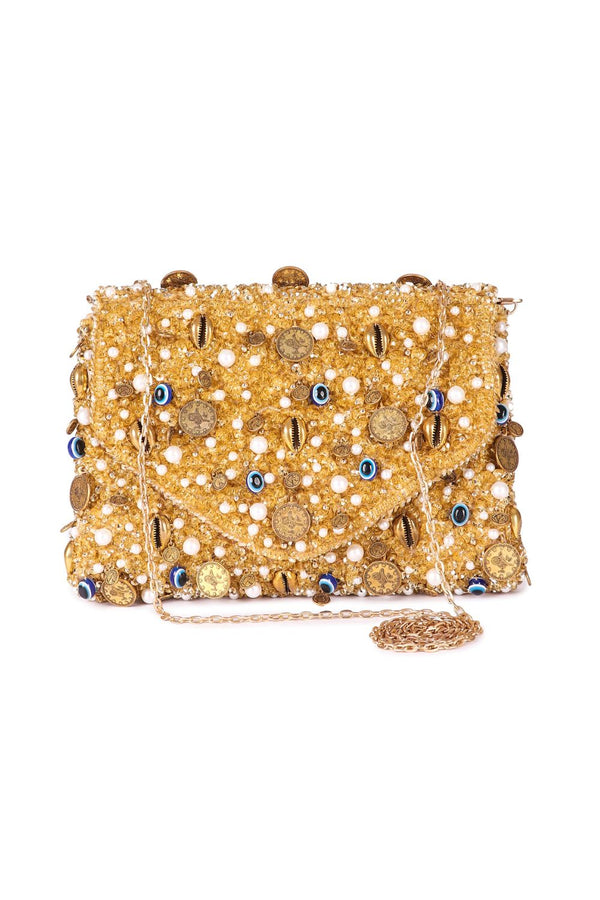 Evil eye gold clutch