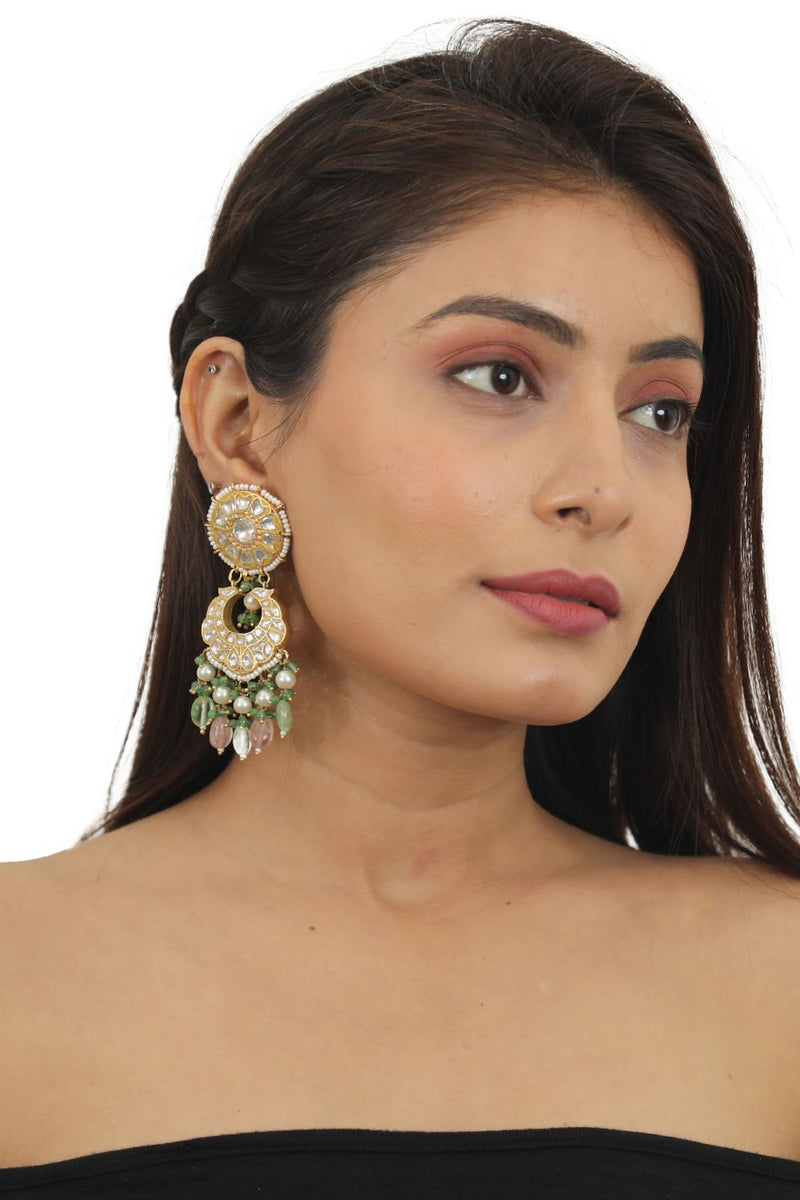 WHITE JADTAR STONE EARRINGS WITH PASTEL PINK BEADS