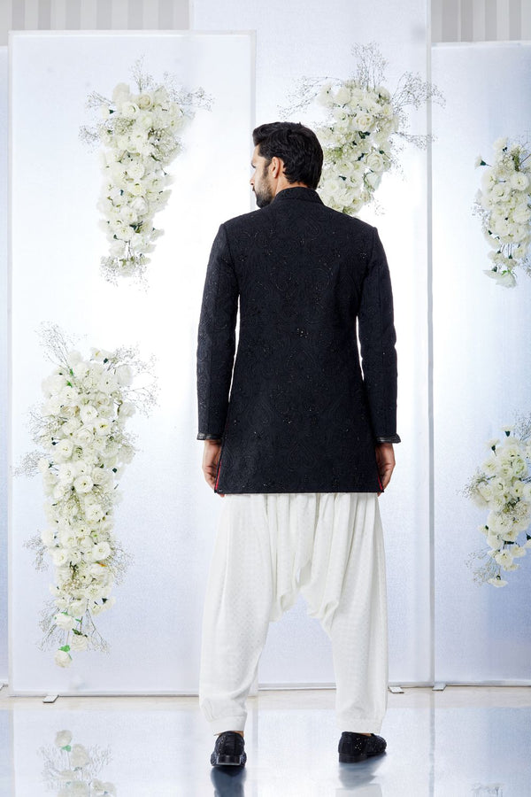 Black on Black Short Sherwani Set