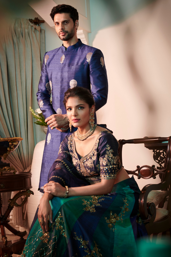 Royal Blue Raw Silk Sherwani