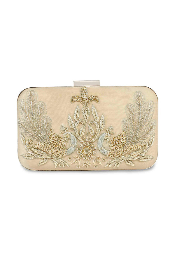 Golden peacock clutch