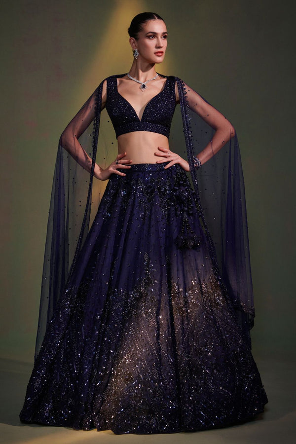 Tonal Midnight Blue Lehenga Set