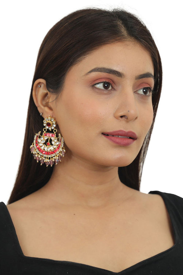 RED WITH PINK HANGING EARRINGS