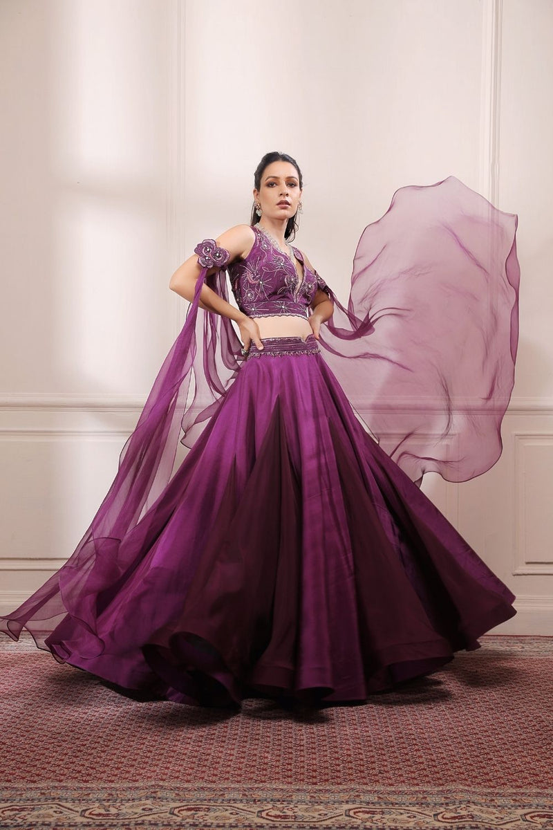 Amethyst purple lehenga set with drape dupatta