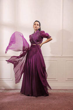 Amethyst purple sharara set with asymmetric hem kurta