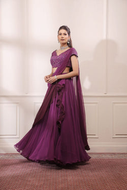 Amethyst purple drape lehenga saree