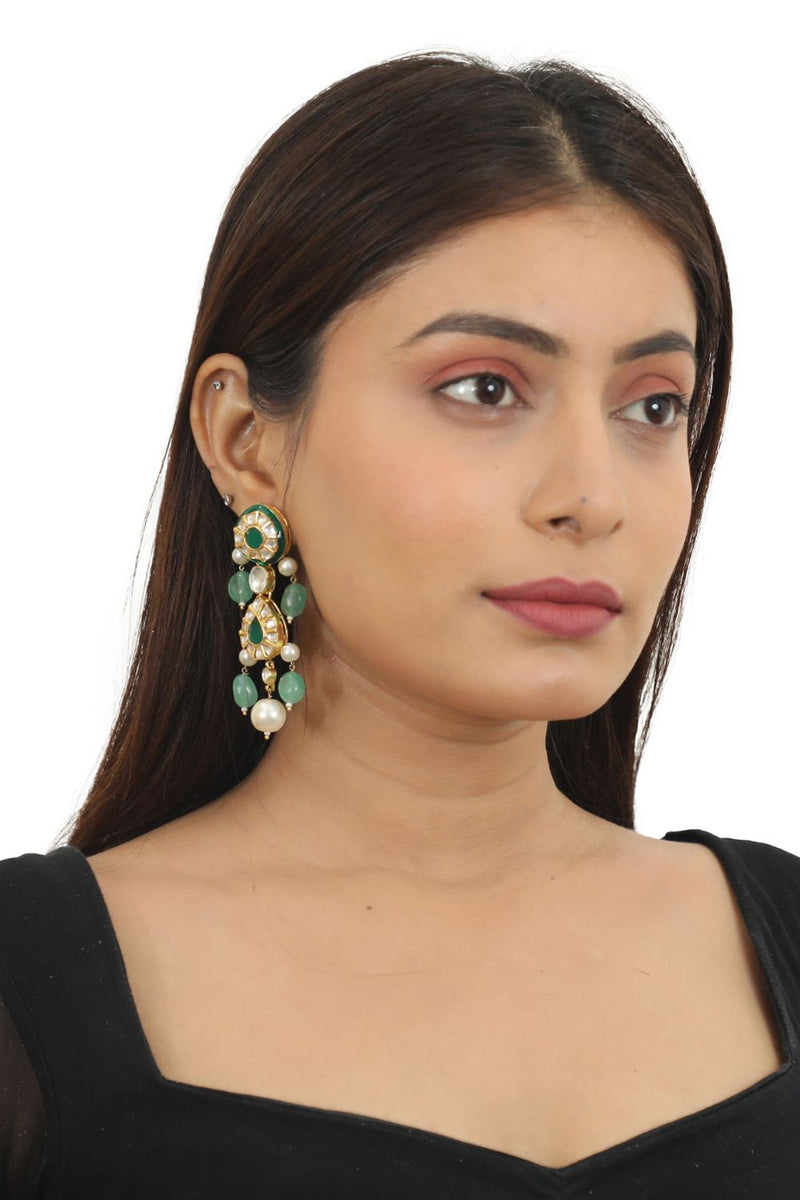 GREEN MEENAKARI NECKLACE SET WITH WHITE PEARL