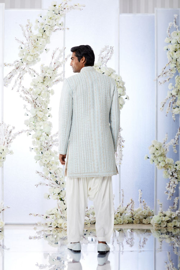 Aqua Blue Short Sherwani Set