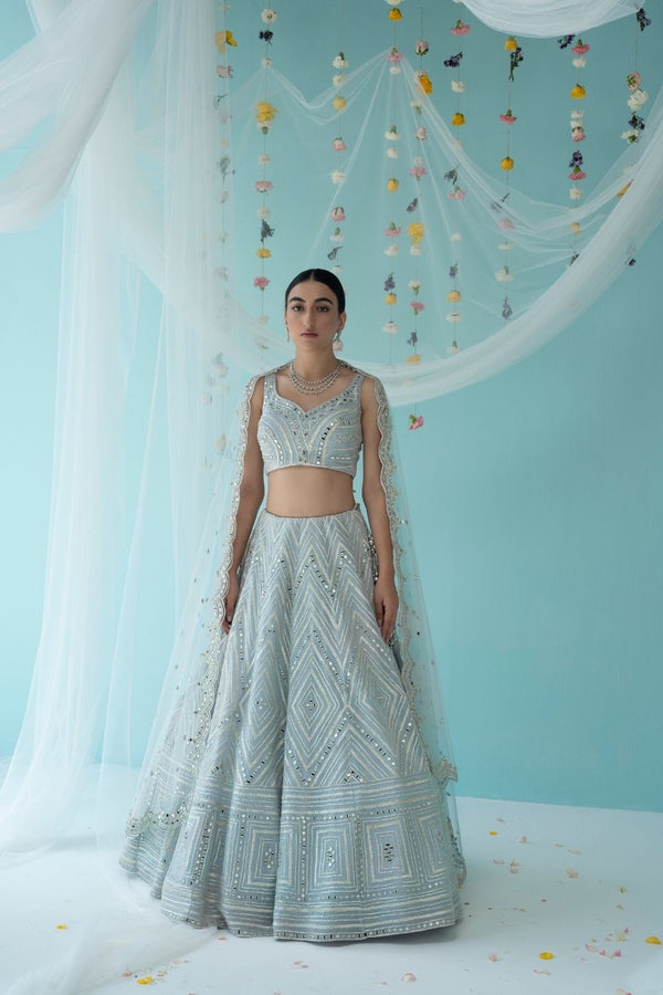 Grey Organza Lehenga Set