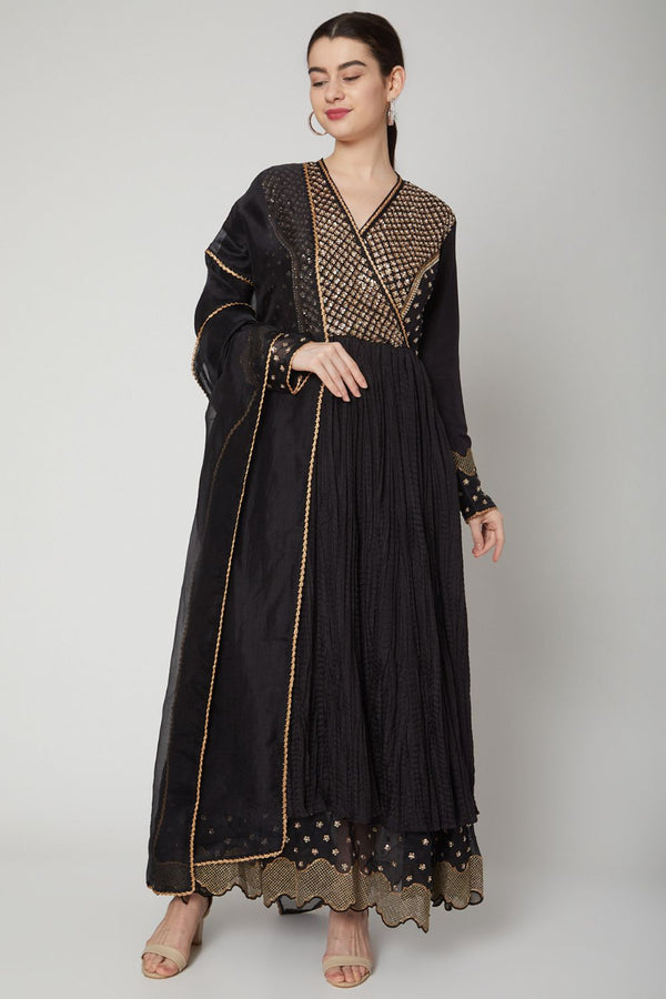 Black Embroidered Anarkali Gown With Dupatta