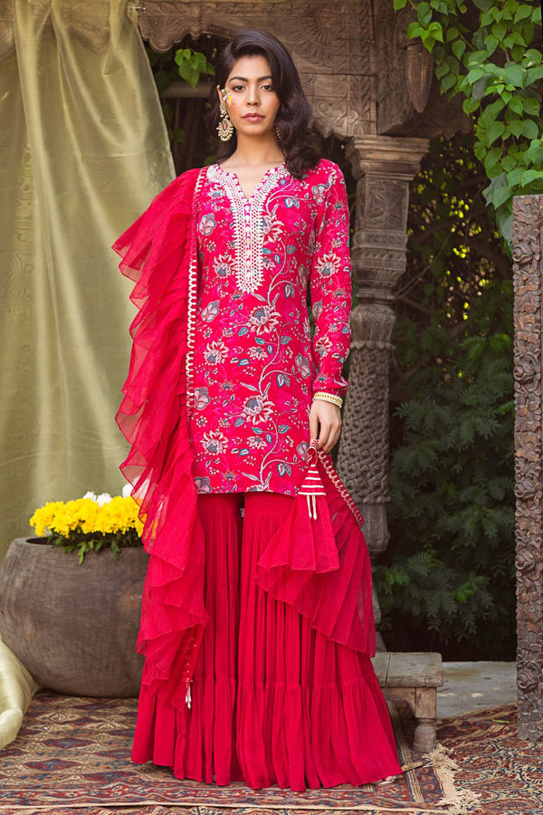 Red Sharara And Kurta Set