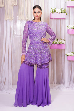 2 PIECE HANDEMBROIDERED PEPLUM TOP WITH SHARARA