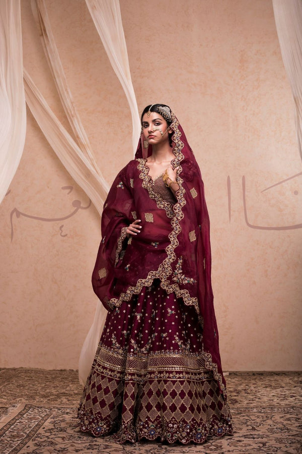 Maroon Embroidered Lehenga Set