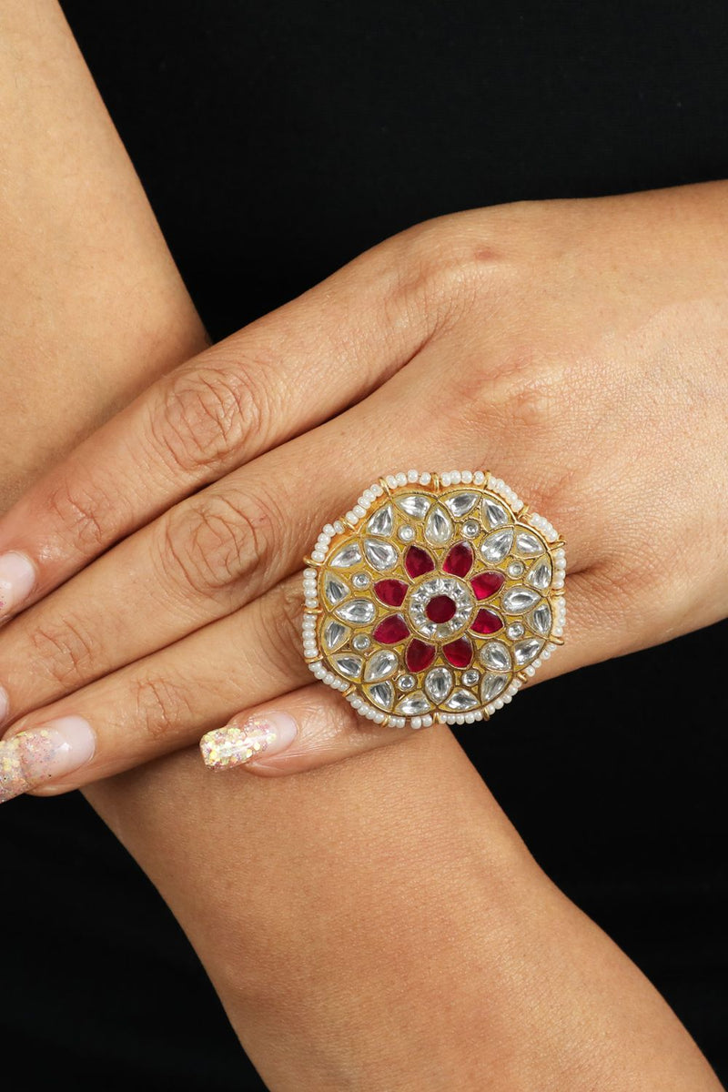 FLORAL TRADITIONAL RING STUDDED WITH PINK AND WHITE STONES